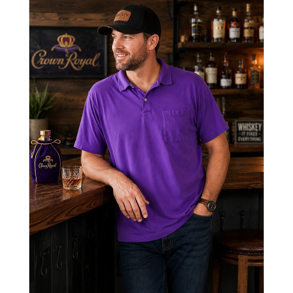 Crown Royal Purple Polo Shirt Men's Embroidered Logo Pocket Whiskey Bar Golf